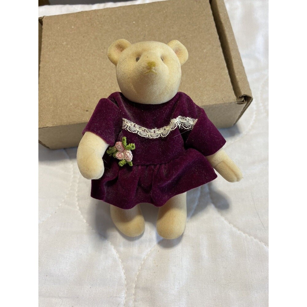 Gund Miniature Jointed  Teddy Bear Girl With Red Velvet Dress HTF - VTG